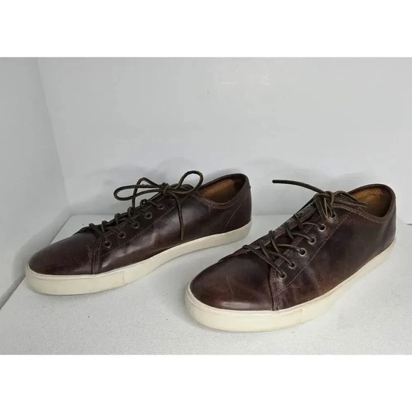 Frye Brett Brown Distressed Leather Lace Up Low Sneakers Men's Size 13 - Picture 4 of 13